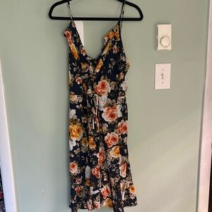 Floral Sleeveless Dress - Dark navy blue and Orange 1x